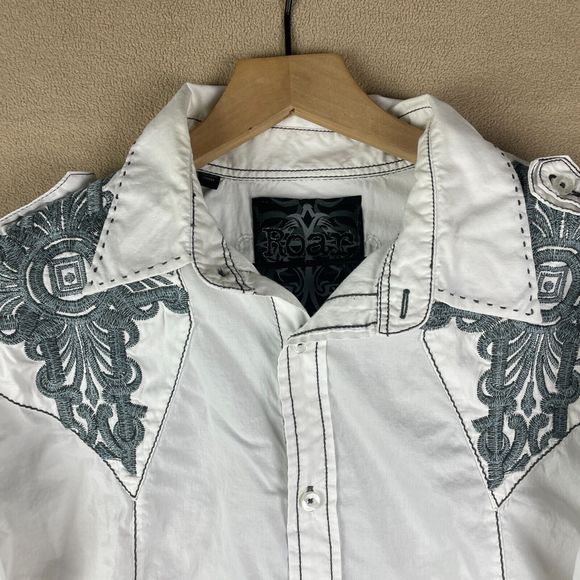 Roar Shirt Mens Extra Large White Embroidered Buckle Wings Crosses Long Sleeve - Picture 9 of 16